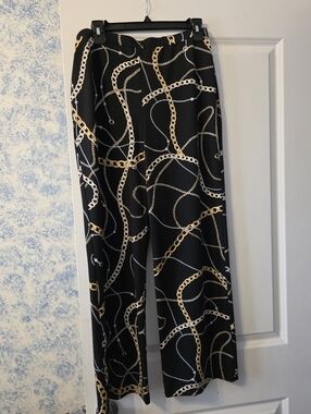 Frank Lyman Design Black Pants with Gold Chain Print